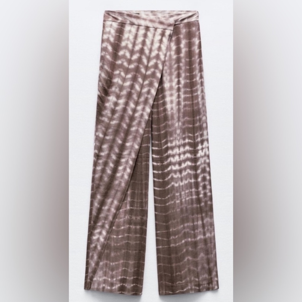 Zara Brown Patterned Wide-Leg Pants/ Size Small